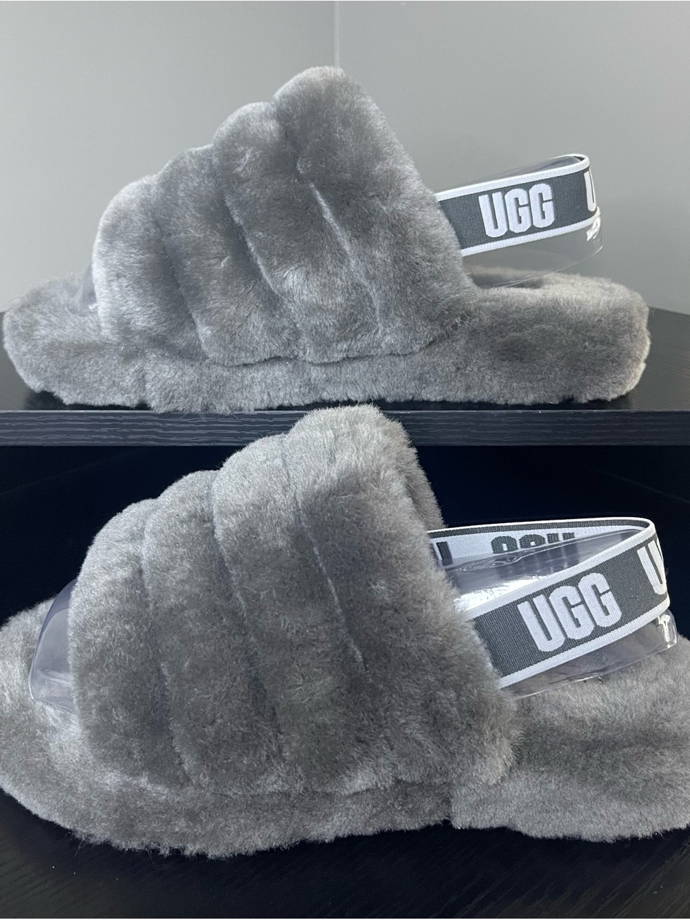 UGG Fluff Slide with Branded Heel Strap - Gray